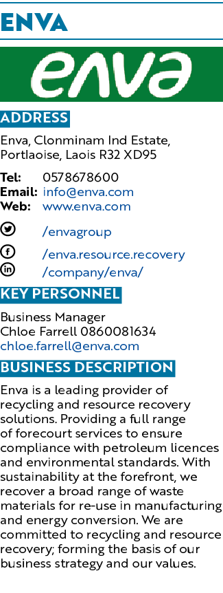 ENVA ￼ Address Enva, Clonminam Ind Estate, Portlaoise, Laois R32 XD95 Tel: 0578678600 Email: info@enva.com Web: www.e...