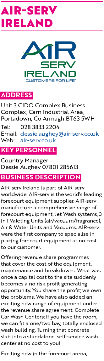 AIR SERV IRELAND ￼ Address Unit 3 CIDO Complex Business Complex, Carn Industrial Area, Portadown, Co Armagh BT63 5WH ...