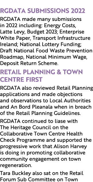  RGDATA Submissions 2022 RGDATA made many submissions in 2022 including: Energy Costs, Latte Levy, Budget 2023; Enter...