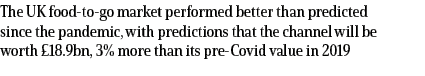 The UK food to go market performed better than predicted since the pandemic, with predictions that the channel will b...