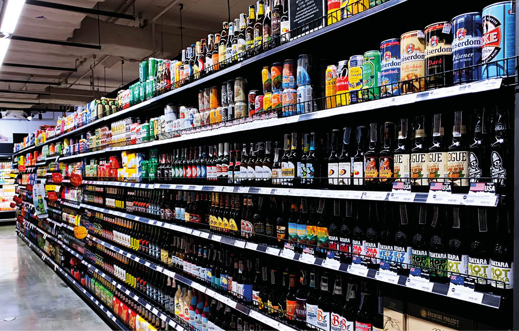 February 16, 2019 - Bangkok, Thailand :: Perspective of craft beers on the shelf in a supermarket
