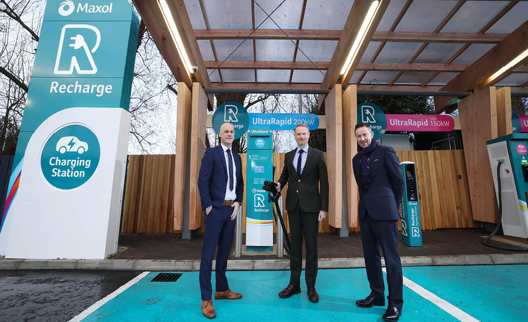 Press Eye - Belfast - Northern Ireland  Tuesday 6th  December 2022   Photo by  Matt Mackey  / PressEye  Maxol opens Northern Ireland’s first dedicated Ultra-Rapid EV charging hub at Kinnegar Service Station. Pictured at the launch from left is Ciaran McNally, Chief Retail Officer, The Maxol Group;  Kevin Paterson, Retail Manager NI, The Maxol Group;  Brian Donaldson, CEO The Maxol Group