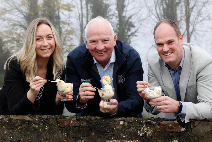 No Repro Fee. Lidl Ireland Sign New Deal Worth Over €1million With Lakeland Dairies. This new deal will see the Cavan based dairy Co-Op supply a core range of ice cream products including an exclusive festive Deluxe ice cream range to Lidl stores nationwide. Pictured at the announcement are Emma Purcell, Buyer, Lidl Ireland, Tommy O’Donoghue, Head of Consumer Foods, Lakeland Dairies and Brendan Conway, Buying Director - Food, Lidl Ireland. Pic. Robbie Reynolds