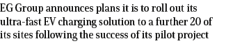 EG Group announces plans it is to roll out its ultra fast EV charging solution to a further 20 of its sites following...