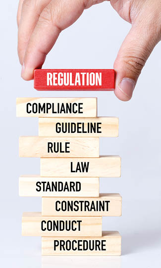 Businessman Building REGULATION Concept with Wooden Blocks