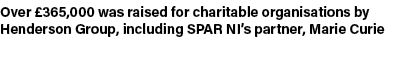 Over £365,000 was raised for charitable organisations by Henderson Group, including SPAR NI’s partner, Marie Curie