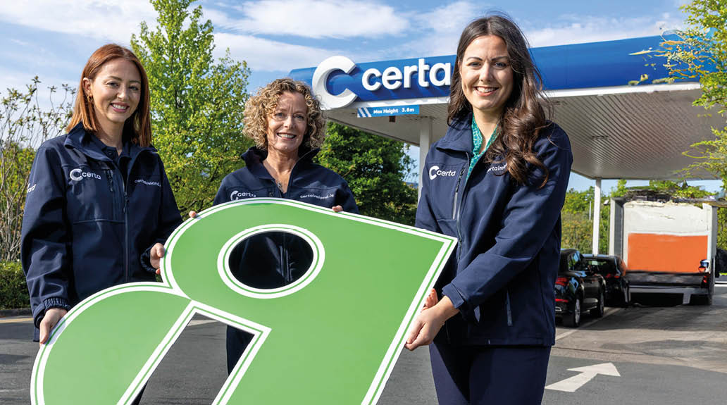 Ireland’s largest fuel supplier Certa, which is part of DCC plc, has been awarded the coveted Guaranteed Irish symbol in recognition of its commitment to creating sustainable jobs, supporting local communities and promoting Irish provenance. Certa employs over 370 people in communities all over Ireland through its network of 49 pay@pump forecourts and 29 home heating depots. Pictured celebrating the award were Laura Byrne, Head of Sustainable Fuels; Orla Stevens, Managing Director; and Grace Cunningham, Interim Head of Retail Unmanned at Certa Photo by Sean Brosnan Photography ** NO REPRODUCTION FEE **
