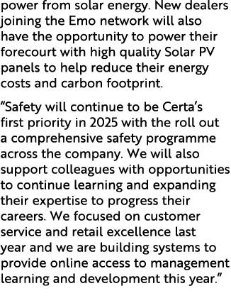 power from solar energy. New dealers joining the Emo network will also have the opportunity to power their forecourt ...