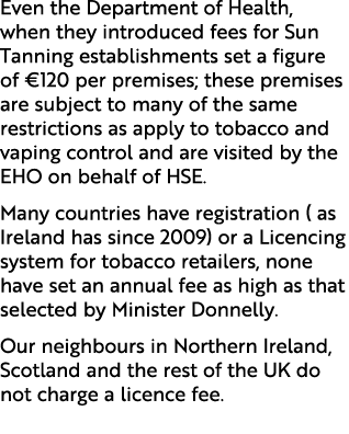 Even the Department of Health, when they introduced fees for Sun Tanning establishments set a figure of €120 per prem...