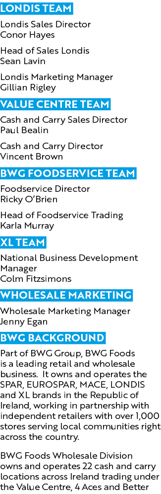 Londis Team Londis Sales Director Conor Hayes Head of Sales Londis Sean Lavin Londis Marketing Manager Gillian Rigley...