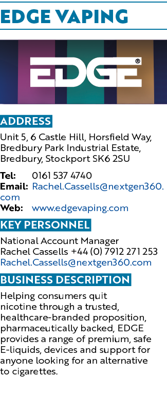EDGE VAPING ￼ Address Unit 5, 6 Castle Hill, Horsfield Way, Bredbury Park Industrial Estate, Bredbury, Stockport SK6 ...