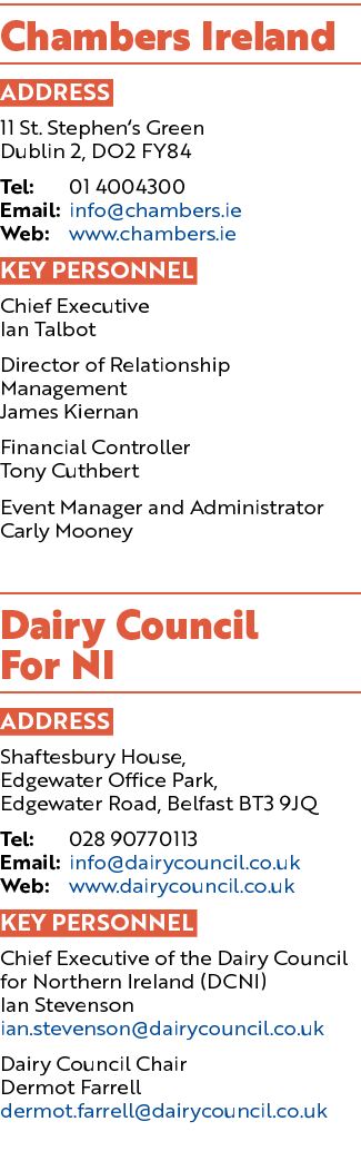 Chambers Ireland ADDRESS 11 St. Stephen’s Green Dublin 2, DO2 FY84 Tel: 01 4004300 Email: info@chambers.ie Web: www.c...