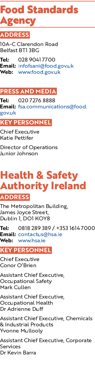 Food Standards Agency ADDRESS 10A C Clarendon Road Belfast BT1 3BG Tel: 028 9041 7700 Email: infofsani@food.gov.uk We...