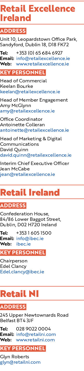Retail Excellence Ireland ADDRESS Unit 10, Leopardstown Office Park, Sandyford, Dublin 18, D18 FK72 Tel: +353 (0) 65 ...