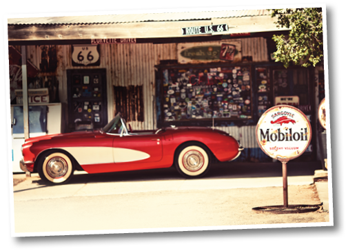 HACKBERRY - AUGUST 3: Hackberry General Store with a 1957 red Corvette car in front on August 3, 2012 in Hackberry , Arizona, USA. Hackberry General Store is a popular museum of old Route 66