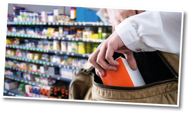 Retail Shoplifting. Woman Stealing In Supermarket. Theft At Shop