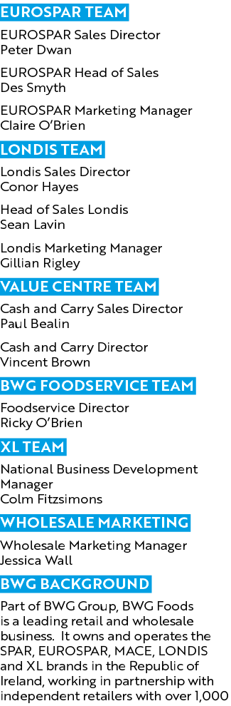 EUROSPAR Team EUROSPAR Sales Director Peter Dwan EUROSPAR Head of Sales Des Smyth EUROSPAR Marketing Manager Claire O...