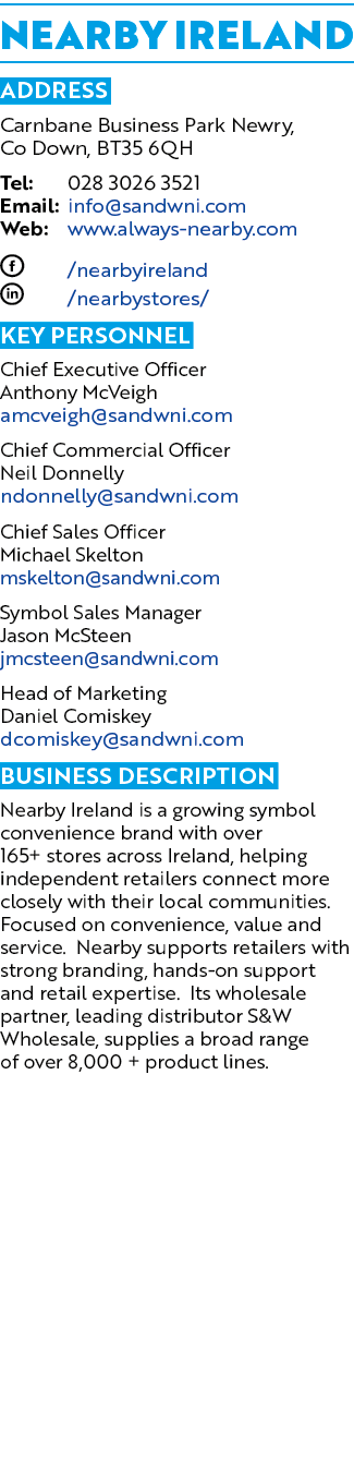Nearby Ireland ADDRESS Carnbane Business Park Newry, Co Down, BT35 6QH Tel: 028 3026 3521 Email: info@sandwni.com Web...