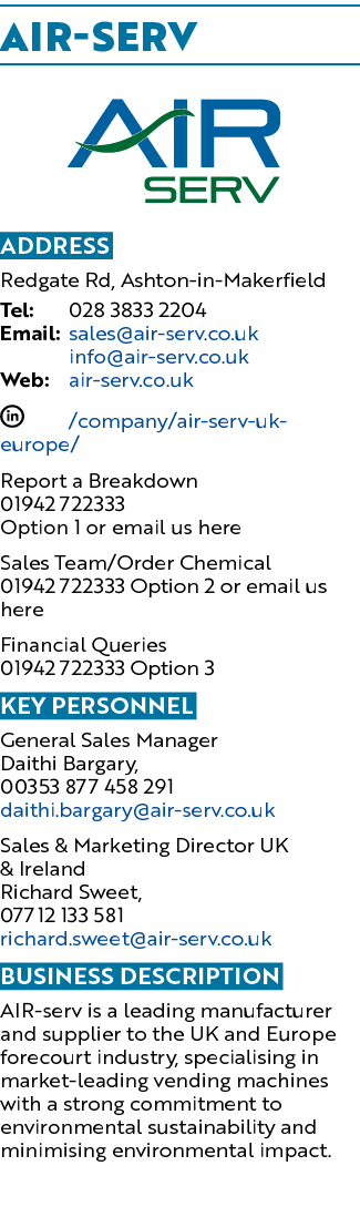AIR SERV ￼ Address Redgate Rd, Ashton in Makerfield Tel: 028 3833 2204 Email: sales@air serv.co.uk info@air serv.co.u...