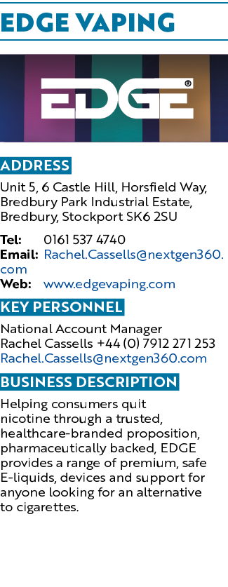 EDGE VAPING ￼ Address Unit 5, 6 Castle Hill, Horsfield Way, Bredbury Park Industrial Estate, Bredbury, Stockport SK6 ...