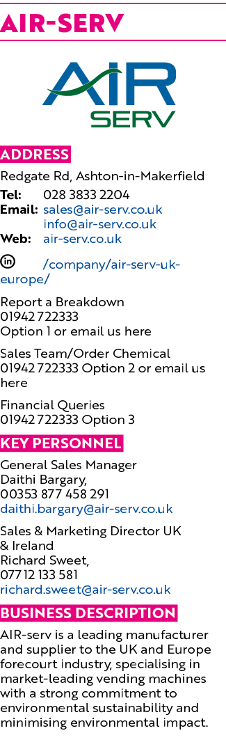AIR SERV ￼ Address Redgate Rd, Ashton in Makerfield Tel: 028 3833 2204 Email: sales@air serv.co.uk info@air serv.co.u...