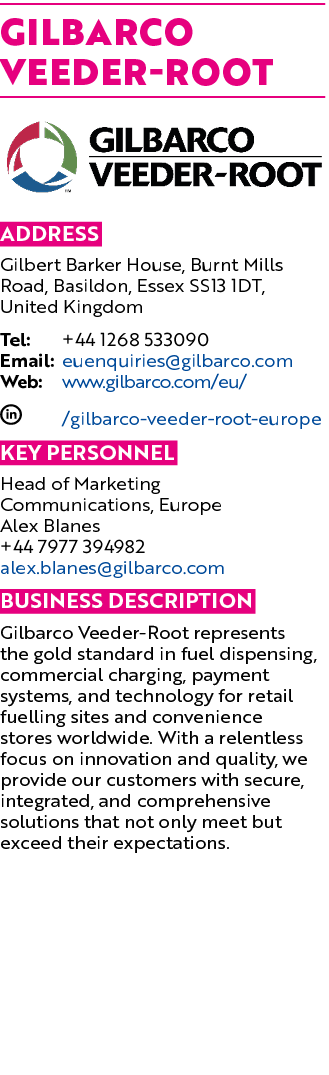 Gilbarco Veeder Root ￼ Address Gilbert Barker House, Burnt Mills Road, Basildon, Essex SS13 1DT, United Kingdom Tel: ...