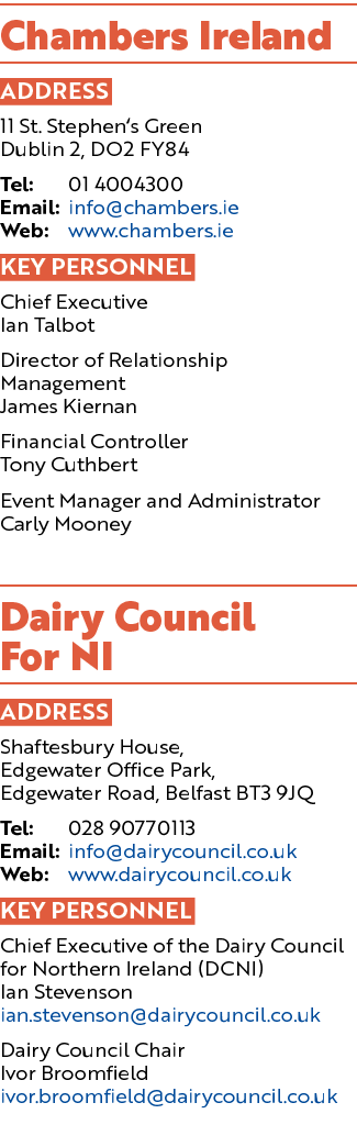 Chambers Ireland ADDRESS 11 St. Stephen’s Green Dublin 2, DO2 FY84 Tel: 01 4004300 Email: info@chambers.ie Web: www.c...