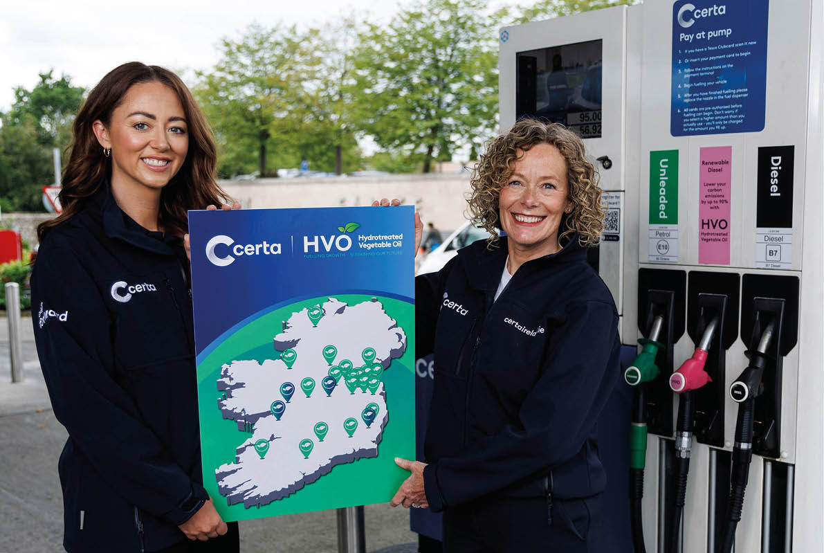 Fuel supplier Certa is expanding to 25 HVO sites across Ireland as demand for the renewable fuel soars among motorists choosing it as an alternative to diesel. Pictured celebrating the milestone are Laura Byrne, Head of Sustainable Fuels, Certa and Orla Stevens, Managing Director, Certa at the Certa forecourt in Dundrum, Dublin. Picture credit: Damien Eagers / Coalesce NO REPRO FEE. 