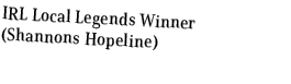 IRL Local Legends Winner (Shannons Hopeline)