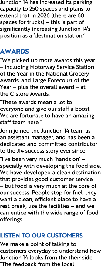 Junction 14 has increased its parking capacity to 250 spaces and plans to extend that in 2026 (there are 60 spaces fo...