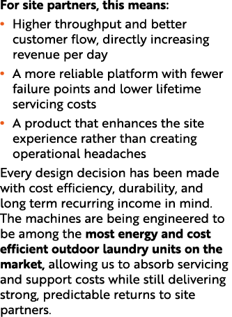 For site partners, this means: • Higher throughput and better customer flow, directly increasing revenue per day • A ...