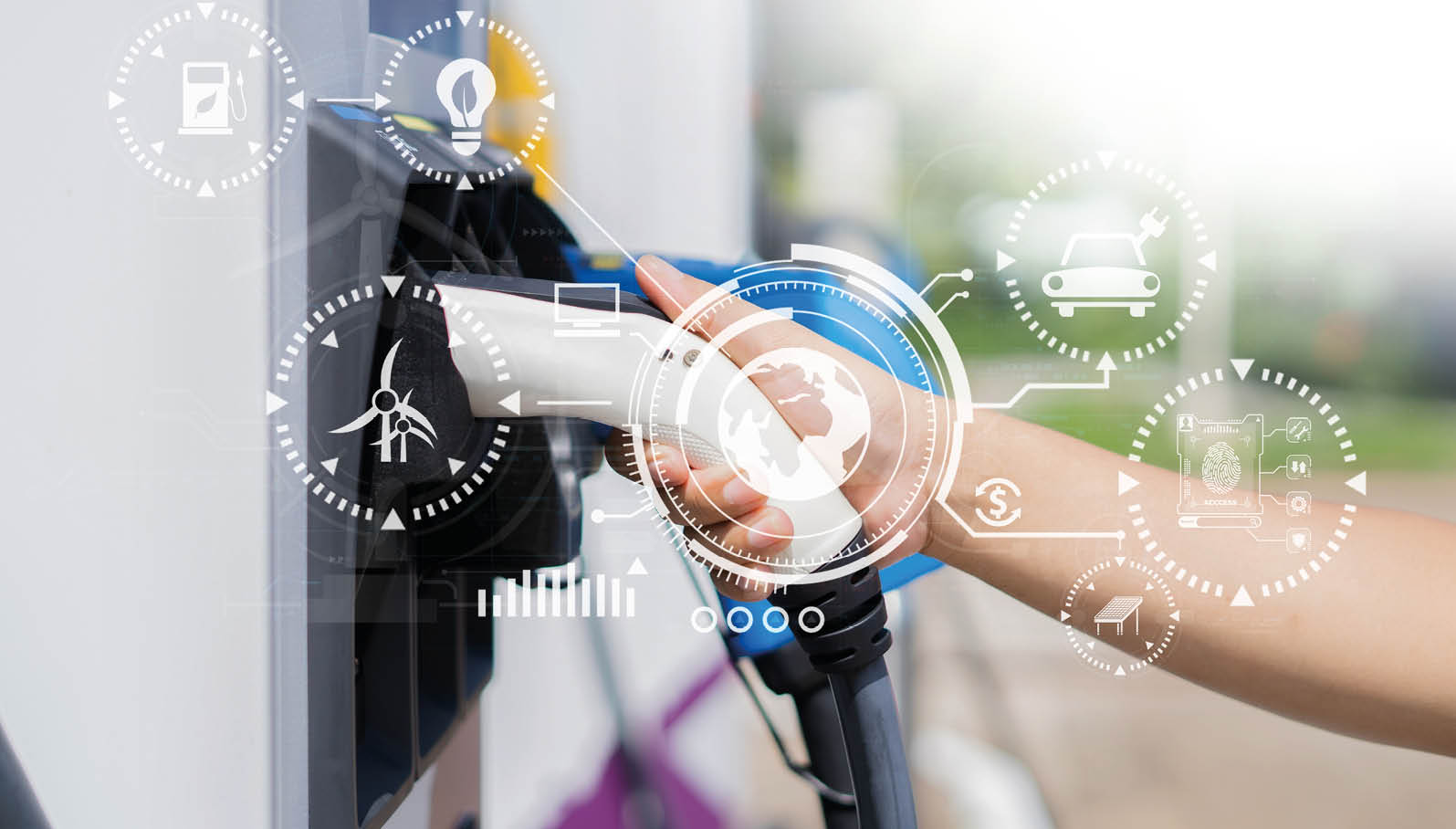 EV charging station for electric car in concept of green energy and eco power produced.