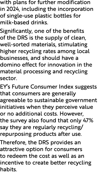 with plans for further modification in 2024, including the incorporation of single use plastic bottles for milk based...
