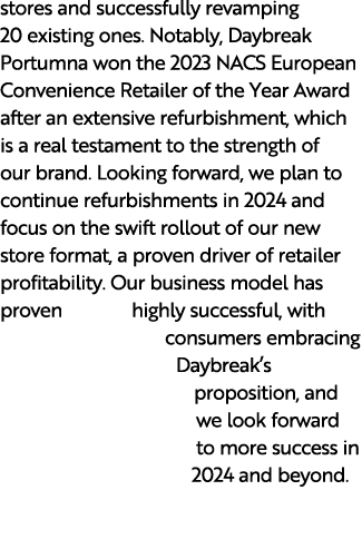 stores and successfully revamping 20 existing ones. Notably, Daybreak Portumna won the 2023 NACS European Convenience...