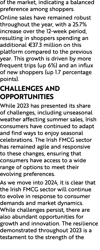 of the market, indicating a balanced preference among shoppers. Online sales have remained robust throughout the year...