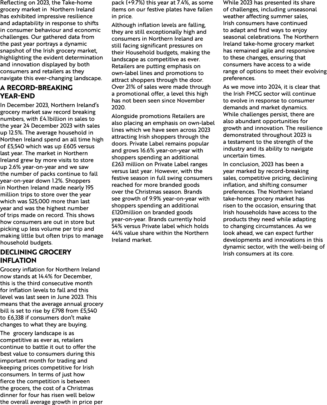 Reflecting on 2023, the Take home grocery market in Northern Ireland has exhibited impressive resilience and adaptabi...