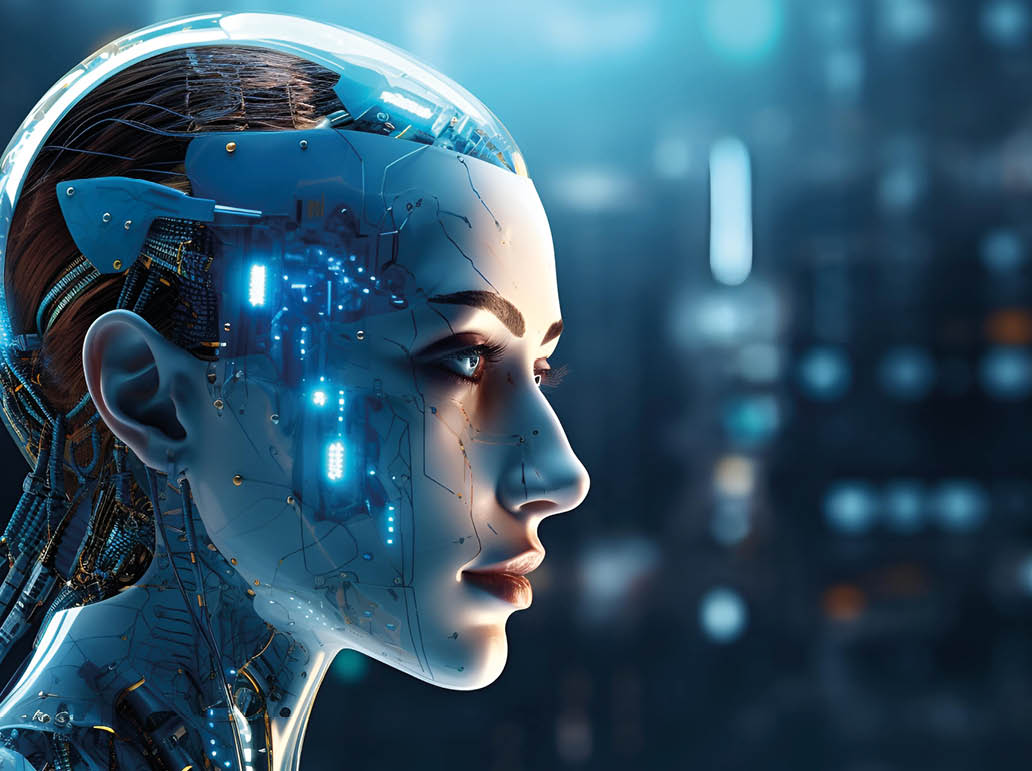 Immerse yourself in the vanguard of technological advancement with our captivating AI-robot face stock image. This meticulously crafted depiction masterfully combines the nuanced realism of human feat
