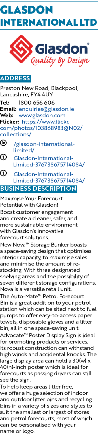 Glasdon International Ltd ￼ Address Preston New Road, Blackpool, Lancashire, FY4 4UY Tel: 1800 656 606 Email: enquiri...