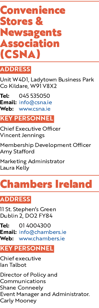 Convenience Stores & Newsagents Association (CSNA) ADDRESS Unit W4D1, Ladytown Business Park Co Kildare, W91 V8X2 Tel...