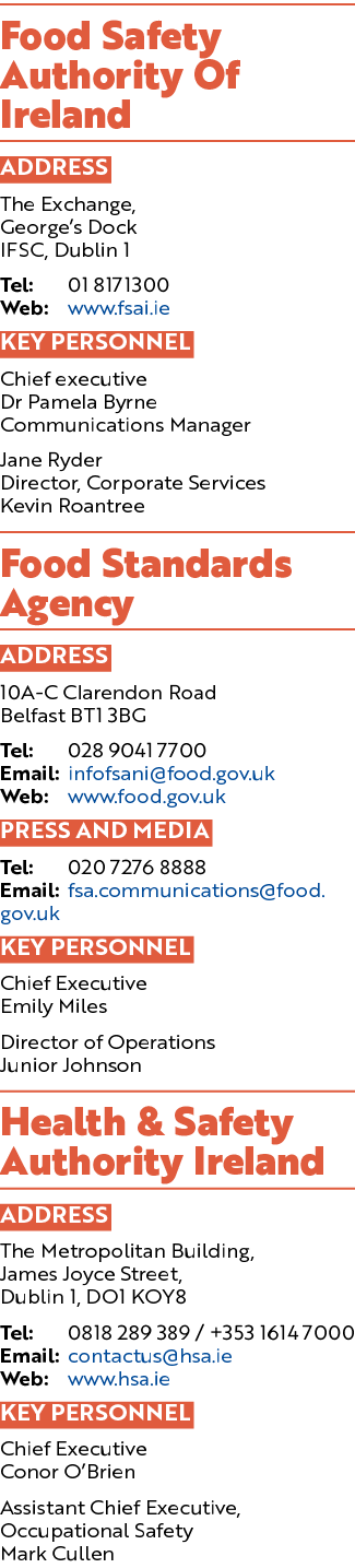 Food Safety Authority Of Ireland ADDRESS The Exchange, George’s Dock IFSC, Dublin 1 Tel: 01 8171300 Web: www.fsai.ie ...