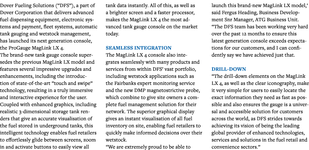 Dover Fueling Solutions ( DFS ), a part of Dover Corporation that delivers advanced fuel dispensing equipment, electr   