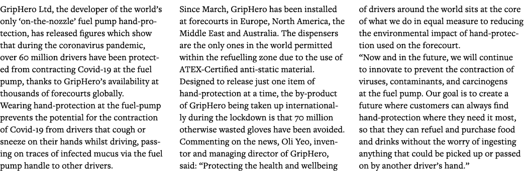 GripHero Ltd, the developer of the world s only  on-the-nozzle  fuel pump hand-protection, has released figures which   