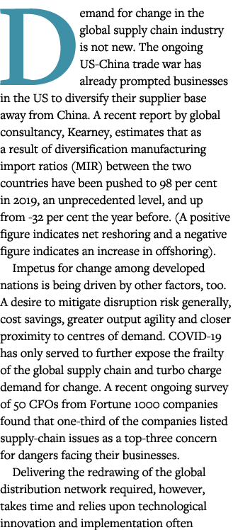 Demand for change in the global supply chain industry is not new  The ongoing US-China trade war has already prompted   
