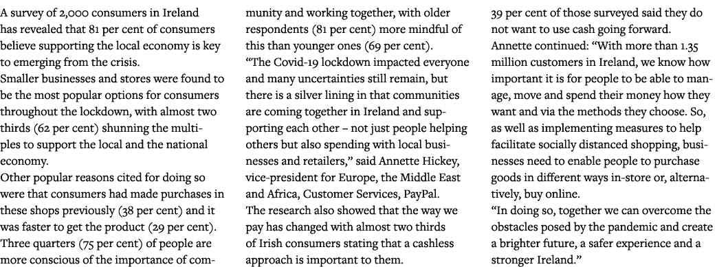 A survey of 2,000 consumers in Ireland has revealed that 81 per cent of consumers believe supporting the local econom   