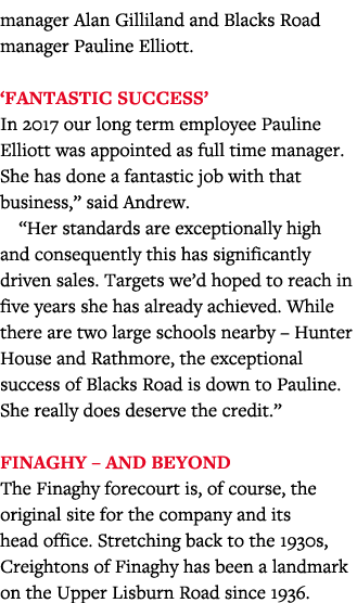 manager Alan Gilliland and Blacks Road manager Pauline Elliott   Fantastic success  In 2017 our long term employee Pa   