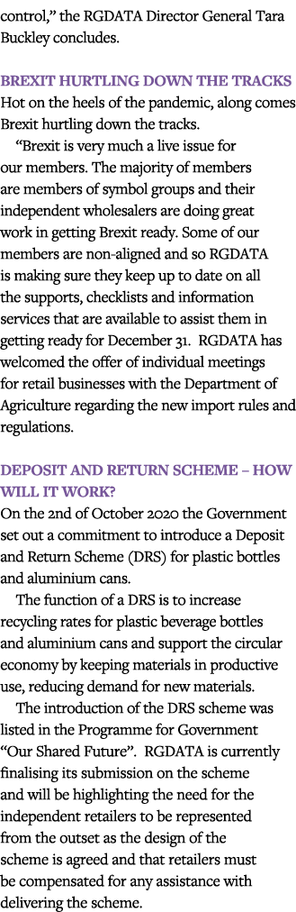 control,  the RGDATA Director General Tara Buckley concludes   Brexit hurtling down the tracks Hot on the heels of th   