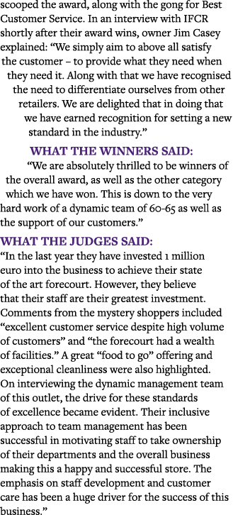 scooped the award, along with the gong for Best Customer Service  In an interview with IFCR shortly after their award   