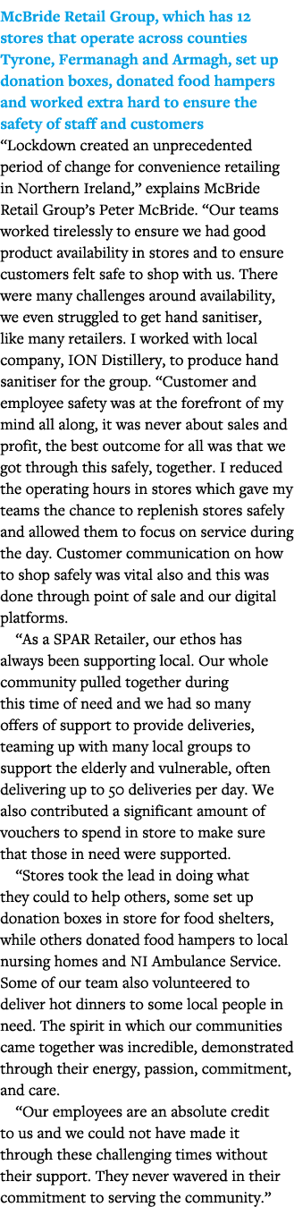 McBride Retail Group, which has 12 stores that operate across counties Tyrone, Fermanagh and Armagh, set up donation    