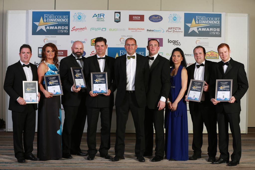 Pictured with their finalists’ certificates are Paul Kennedy, Galway Plaza; Raylene McCaughey of McCaughey’s, Broomfield, Castleblayney; Gavin Moran and John Hurley, Junction 14, Mayfield; Patrick Brennan, category sponsor, Revolution Laundrette; Brian Joyce and Glyness Vuston, Galway Plaza; Paddy O’Hanlon, Fitzpatrick Spar Express, Co. Kildare and Eddie Tobin, Tobin’s, Letterkenny