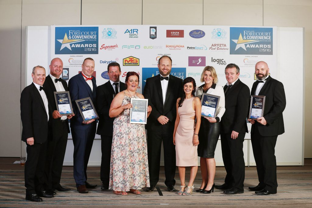 The finalists in this category are pictured. They are Phelim O’Neill, Mayobridge Service Station; Kevin Doyle, M3 Mulhuddart Services; David Connolly, Topaz Restore, Westview; Michael O’Sullivan, Amber Oil, M8, Fermoy; Lilly Devlin, Mayobridge Service Station; category sponsor, Mark Hargadon, Aryzta; Naomh Grant, Mayobridge Service Sation; Angelika Potulska and Frank Fortune, Corrib, Topaz Spar, Swinford and Gavin Moran, Junction 14 Mayfield